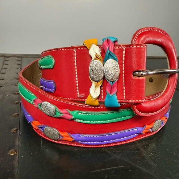 Ginnie Johansen Colorful Studded Accent Belt vintage artsy - Picture 2 of 5